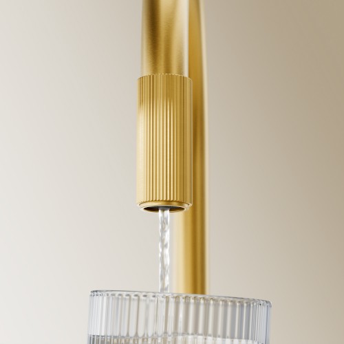 Omnires Switch maišytuvas virtuvės plautuvei su jungtimi vandens filtravimo sistemai, braižyto aukso spalva
