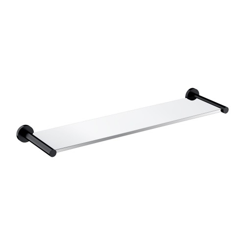 Omnires Modern Project stiklinė dušo lentynėlė 55cm, juodos matinės spalvos laikikliai, MP60930BL
