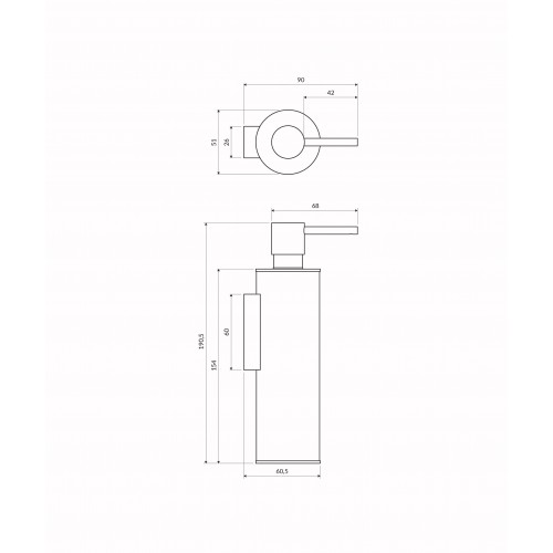Omnires Modern Project pakabinamas skysto muilo dozatorius 150ml, juodas matinis, MP60721BL