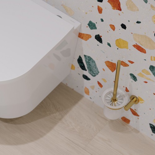 Omnires Modern Project pakabinamas stiklinis tualetinis šepetys, braižyto aukso spalva