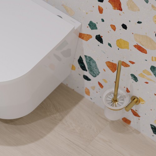Omnires Modern Project pakabinamas stiklinis tualetinis šepetys, braižyto aukso spalvos, MP60620GLB