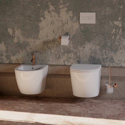 Omnires Modern Project pakabinamas stiklinis tualetinis šepetys, braižyto vario spalva