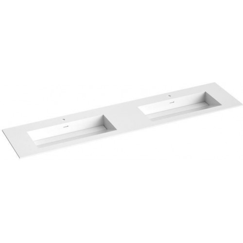Kamė Corian baldinis dvigubas praustuvas su skyle maišytuvui 200x46 cm, baltas matinis