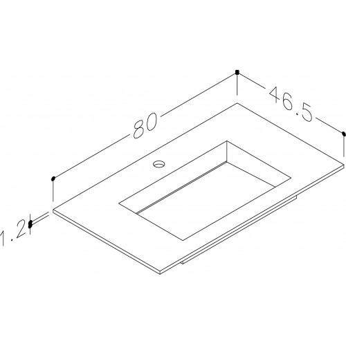 Kamė Corian praustuvas su skyle maišytuvui 80x46 cm, baltas matinis