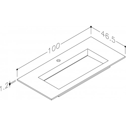 Kamė Corian praustuvas su skyle maišytuvui 100x46 cm, baltas matinis