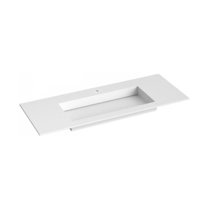 Kamė Corian praustuvas su skyle maišytuvui 120x46 cm, baltas matinis