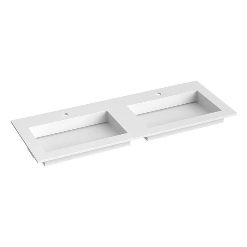 Kamė Corian dvigubas praustuvas su skyle maišytuvui 160x46 cm, baltas matinis