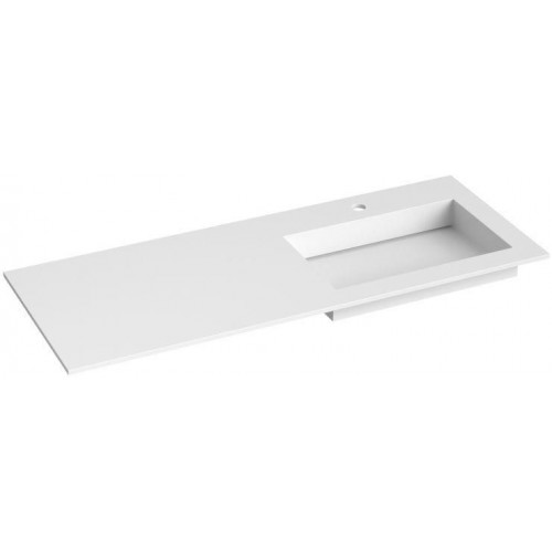 Kamė Corian praustuvas su skyle maišytuvui 200x46 cm, dubuo dešinėje pusėje, baltas matinis