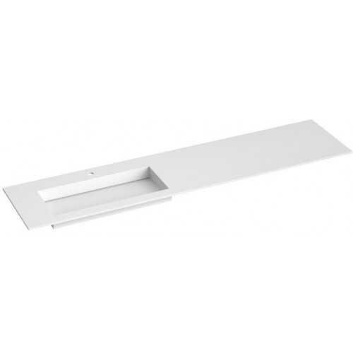 Kamė Corian praustuvas su skyle maišytuvui 200x46 cm, dubuo kairėje pusėje, baltas matinis