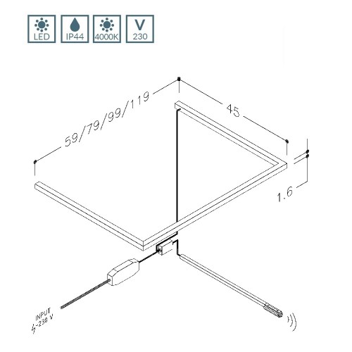 Kamė šviestuvas spintelei po praustuvu su judesio sensoriumi 9W, IP44, 4000K, 60 cm
