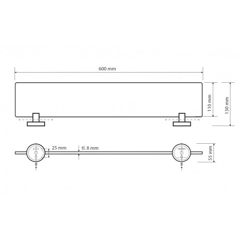 Bemeta Omega stiklinė lentynėlė 60 cm
