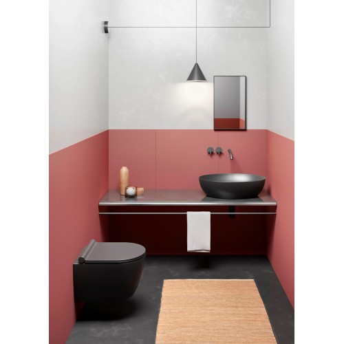 GSI Pura Compact Swirlflush® 46 cm pakabinamas klozetas su lėtai nusileidžiančiu dangčiu, juodas, DG+ danga