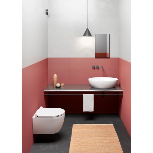 GSI Pura Compact Swirlflush® 46 cm pakabinamas klozetas su lėtai nusileidžiančiu dangčiu, baltas matinis, DG+ danga