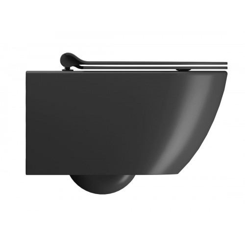 GSI Pura Swirlflush® pakabinamas klozetas su plonu lėtai nusileidžiančiu dangčiu, Dual Glaze+ danga, juodas matinis