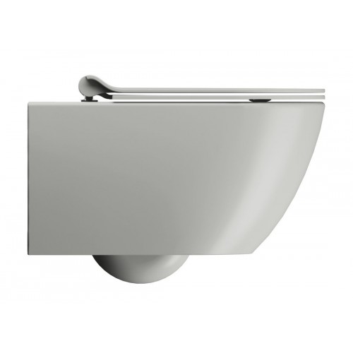 GSI Pura Swirlflush® pakabinamas klozetas su plonu lėtai nusileidžiančiu dangčiu, Dual Glaze+ danga, spalva Cenere matt
