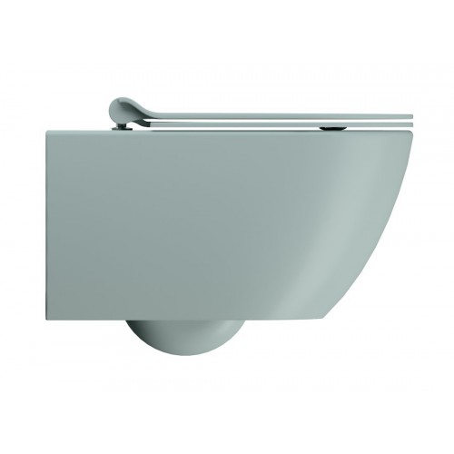 GSI Pura Swirlflush® pakabinamas klozetas su plonu lėtai nusileidžiančiu dangčiu, Dual Glaze+ danga, spalva Ghiaccio matt