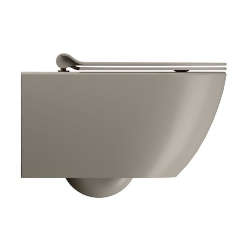 GSI Pura Swirlflush® pakabinamas klozetas su plonu lėtai nusileidžiančiu dangčiu, Dual Glaze+ danga, spalva Tortora matt