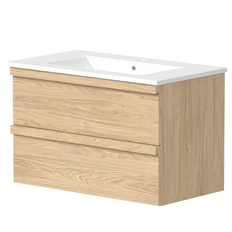 RB Pure apatinė spintelė su medine rankenėle ir praustuvu, 81x46 cm, šviesus ąžuolas, 27113535