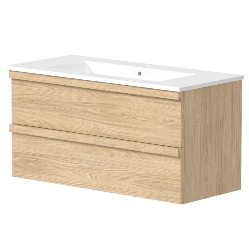 RB Pure apatinė spintelė su medine rankenėle ir praustuvu, 101x46 cm, šviesus ąžuolas, 27113735