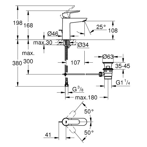 Grohe BauEdge New M praustuvo maišytuvas su dugno vožtuvu 23901001