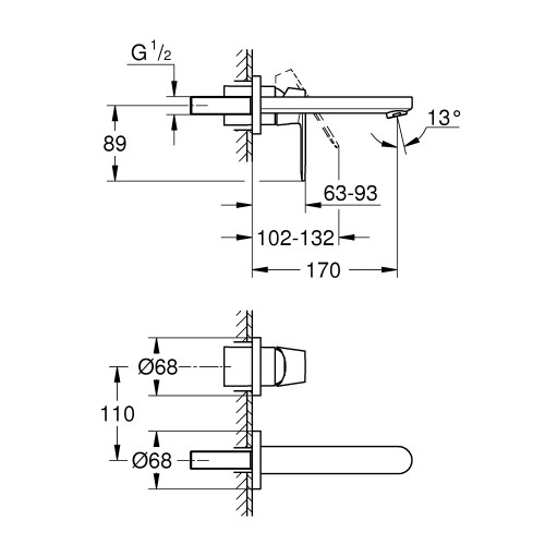 Grohe Eurosmart Cosmopolitan maišytuvas praustuvui iš sienos, 19381000