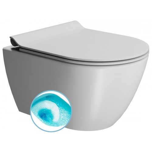 GSI Pura Compact Swirlflush® pakabinamas klozetas su lėtai nusileidžiančiu dangčiu, baltas matinis