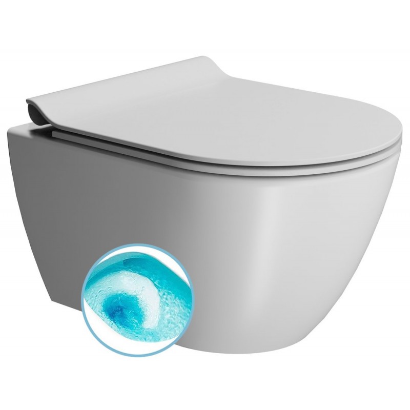 GSI Pura Compact Swirlflush® pakabinamas klozetas su lėtai nusileidžiančiu dangčiu, baltas matinis