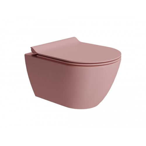 GSI Pura Compact Swirlflush® pakabinamas klozetas su plonu lėtai nusileidžiančiu dangčiu, Dual Glaze+ danga, spalva Blush matt