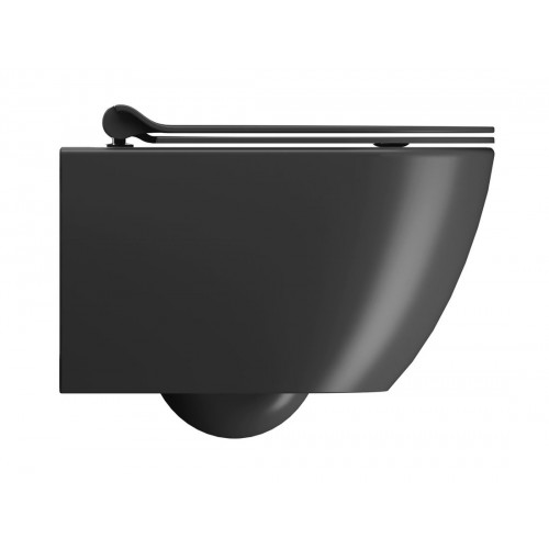 GSI Pura Compact Swirlflush® pakabinamas klozetas su plonu lėtai nusileidžiančiu dangčiu, Dual Glaze+ danga, juodas matinis
