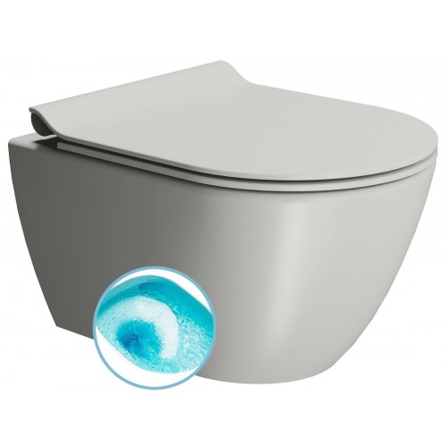 GSI Pura Compact Swirlflush® pakabinamas klozetas su plonu lėtai nusileidžiančiu dangčiu, Dual Glaze+ danga, spalva Cenere matt
