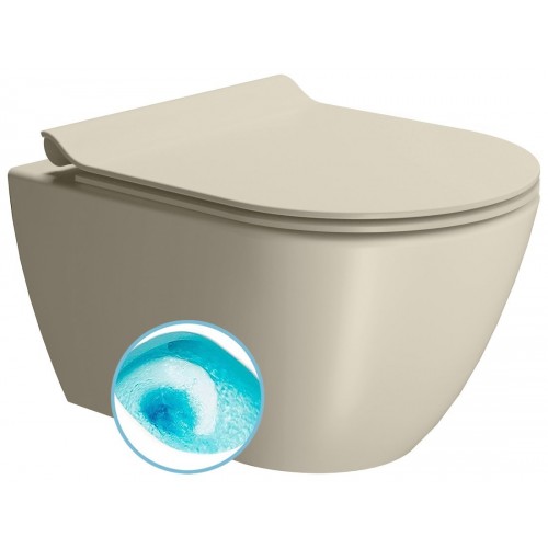 GSI Pura Compact Swirlflush® pakabinamas klozetas su plonu lėtai nusileidžiančiu dangčiu, Dual Glaze+ danga, spalva Creta matt