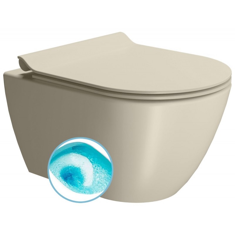 GSI Pura Compact Swirlflush® pakabinamas klozetas su plonu lėtai nusileidžiančiu dangčiu, Dual Glaze+ danga, spalva Creta matt