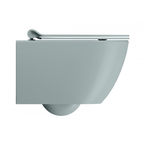 GSI Pura Swirlflush® pakabinamas klozetas su plonu lėtai nusileidžiančiu dangčiu, Dual Glaze+ danga, spalva Ghiaccio matt