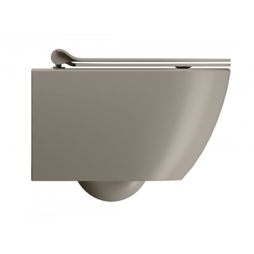 GSI Pura Compact Swirlflush® pakabinamas klozetas su plonu lėtai nusileidžiančiu dangčiu, Dual Glaze+ danga, spalva Tortora matt