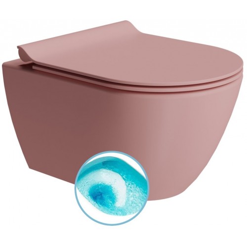GSI Pura Compact Swirlflush® pakabinamas klozetas su plonu lėtai nusileidžiančiu dangčiu, Dual Glaze+ danga, spalva Blush matt