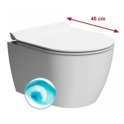 GSI Pura Compact Swirlflush® 46 cm pakabinamas klozetas su lėtai nusileidžiančiu dangčiu, baltas matinis