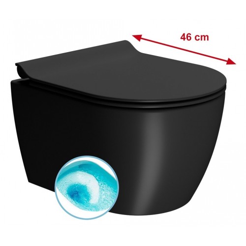 GSI Pura Compact Swirlflush® 46 cm pakabinamas klozetas su lėtai nusileidžiančiu dangčiu, juodas matinis