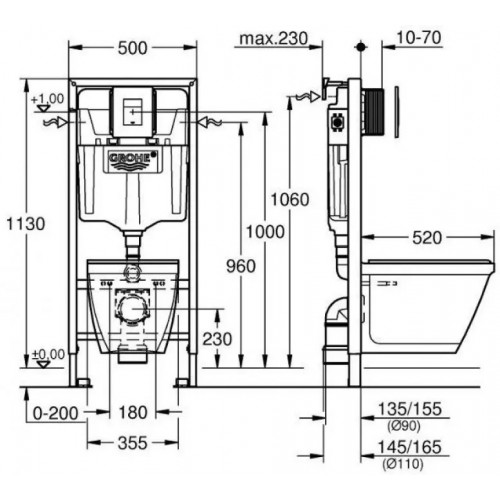 Grohe Rapid SL 5in1 wc rėmo su Serel klozetu ir SC dangčiu komplektas, 39468000