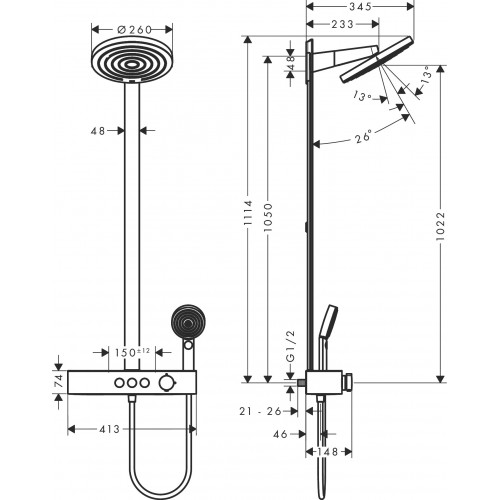 Hansgrohe Pulsify S Showerpipe 260 2jet virštinkinė dušo sistema su termostatiniu maišytuvu, balta matinė