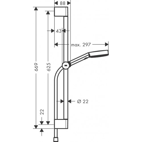 Hansgrohe Pulsify Select S 105 3jet 65cm dušo komplektas, baltas matinis