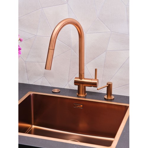 Reginox Flint Copper II maišytuvas plautuvei su ištraukiamu dušeliu, braižyto vario spalva PVD, R38826