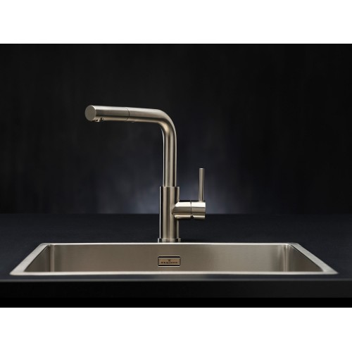 Reginox Palm RVS maišytuvas plautuvei su ištraukiamu dušeliu, brushed stainless steel spalva, R34583