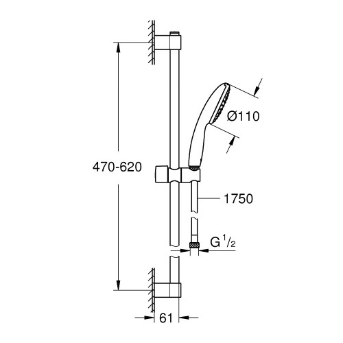 Grohe Tempesta 110 dušo komplektas su stovu, rankiniu dušeliu ir dušo žarna, 27853003