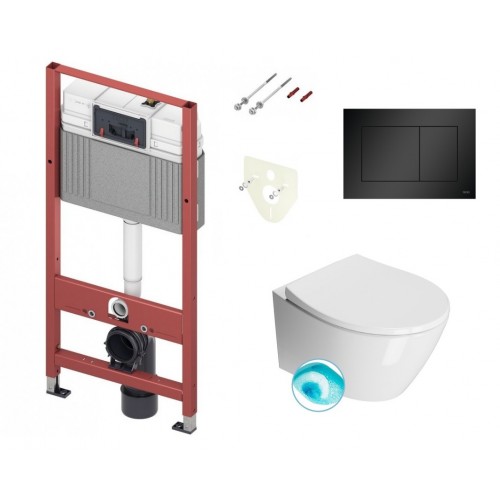 Tece wc rėmas su juodos spalvos klavišu ir GSI Modo Swirlflush® pakabinamas klozetas su dangčiu