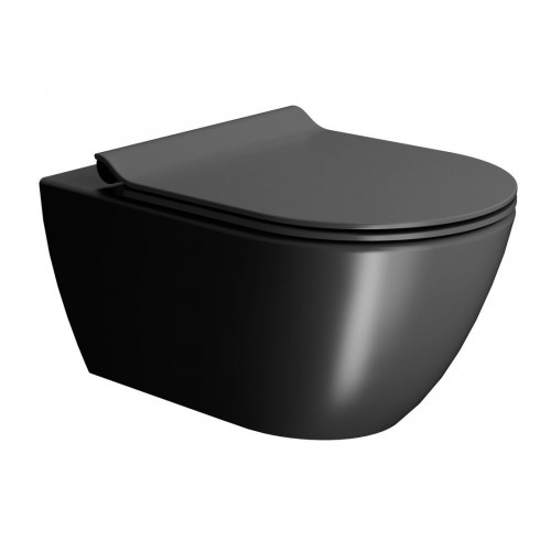 Tece wc rėmas su juodos spalvos klavišu ir GSI Pura Swirlflush® pakabinamas klozetas su dangčiu, juodas matinis