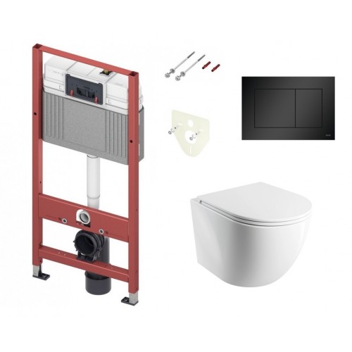 Tece wc rėmas su juodos spalvos klavišu ir Omnires Ottawa Compact SILENT POWER™ pakabinamas klozetas su dangčiu