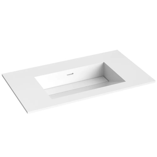 Kamė Corian baldinis praustuvas be skylės maišytuvui 80x46 cm, baltas matinis