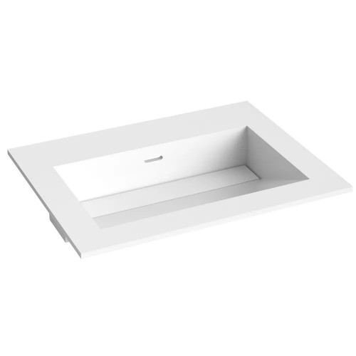 Kamė Corian baldinis praustuvas be skylės maišytuvui 60x46 cm, baltas matinis