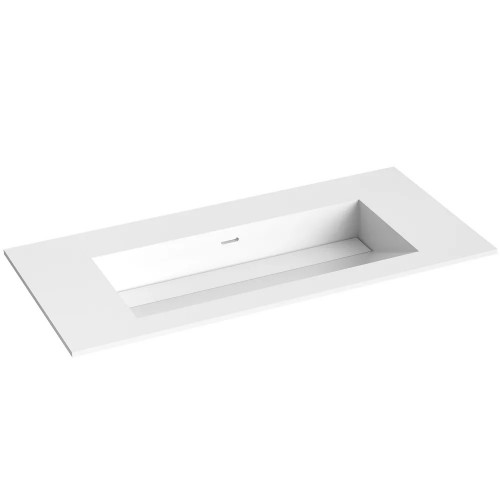 Kamė Corian baldinis praustuvas be skylės maišytuvui 100x46 cm, baltas matinis