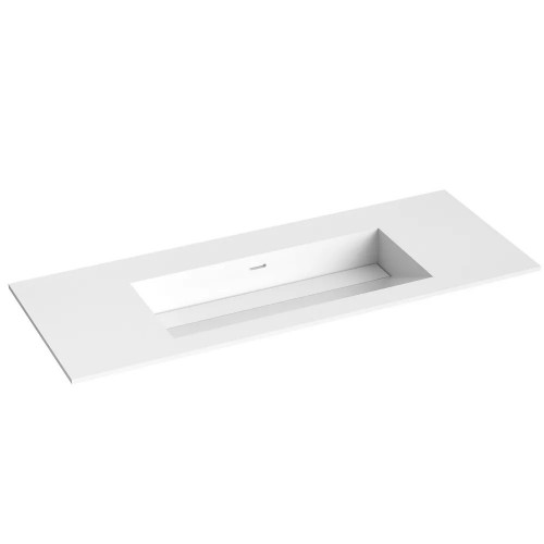 Kamė Corian baldinis praustuvas be skylės maišytuvui 120x46 cm, baltas matinis